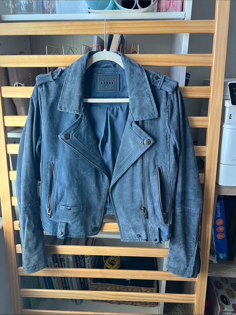 Blank NYC Women’s Blue Suede Moto Jacket